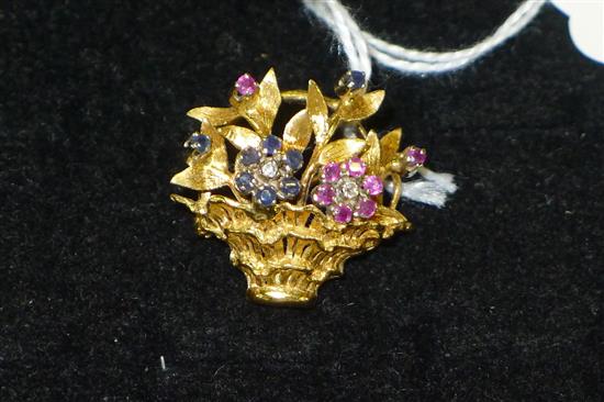 18ct gold gem-set brooch in the form of a basket of flowers